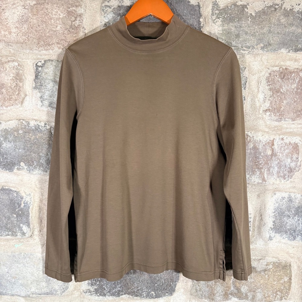 Peruvian Connection Mock Neck Long Sleeve Top Moss Pima‎ Cotton Women's Medium